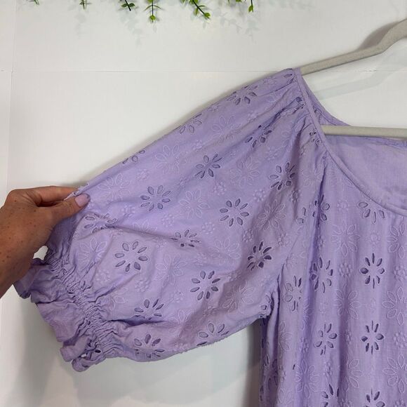 Ann Taylor Dress 18 Purple Eyelet Lace Scoop Neck Maxi Ruffle Puff Sleeve Midi - Picture 6 of 16